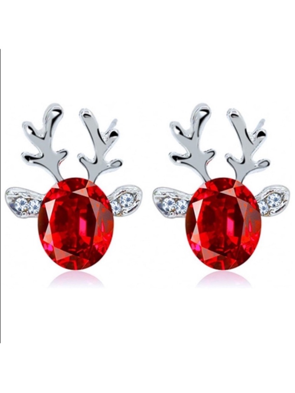 Red Crystal Reindeer Christmas Earrings Holiday